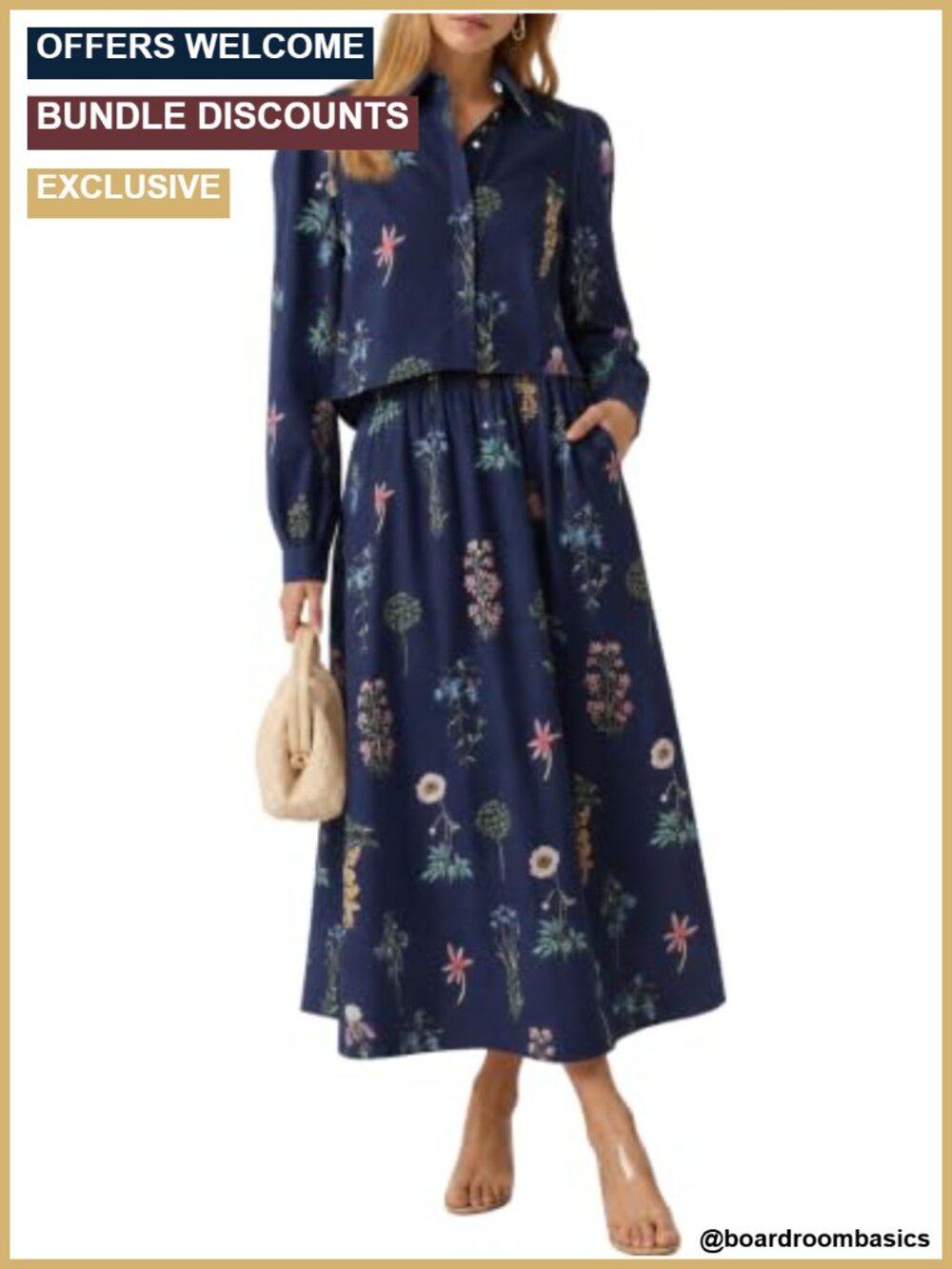 2 Piece Floral Maxi Skirt Set Puff Sleeve Button Down Casual Matching Set